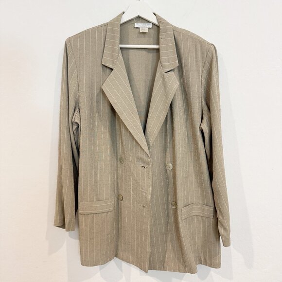 Vintage Pinstripe Double Breasted Oversized Blazer in Tan Menswear Size 16 - Picture 9 of 9